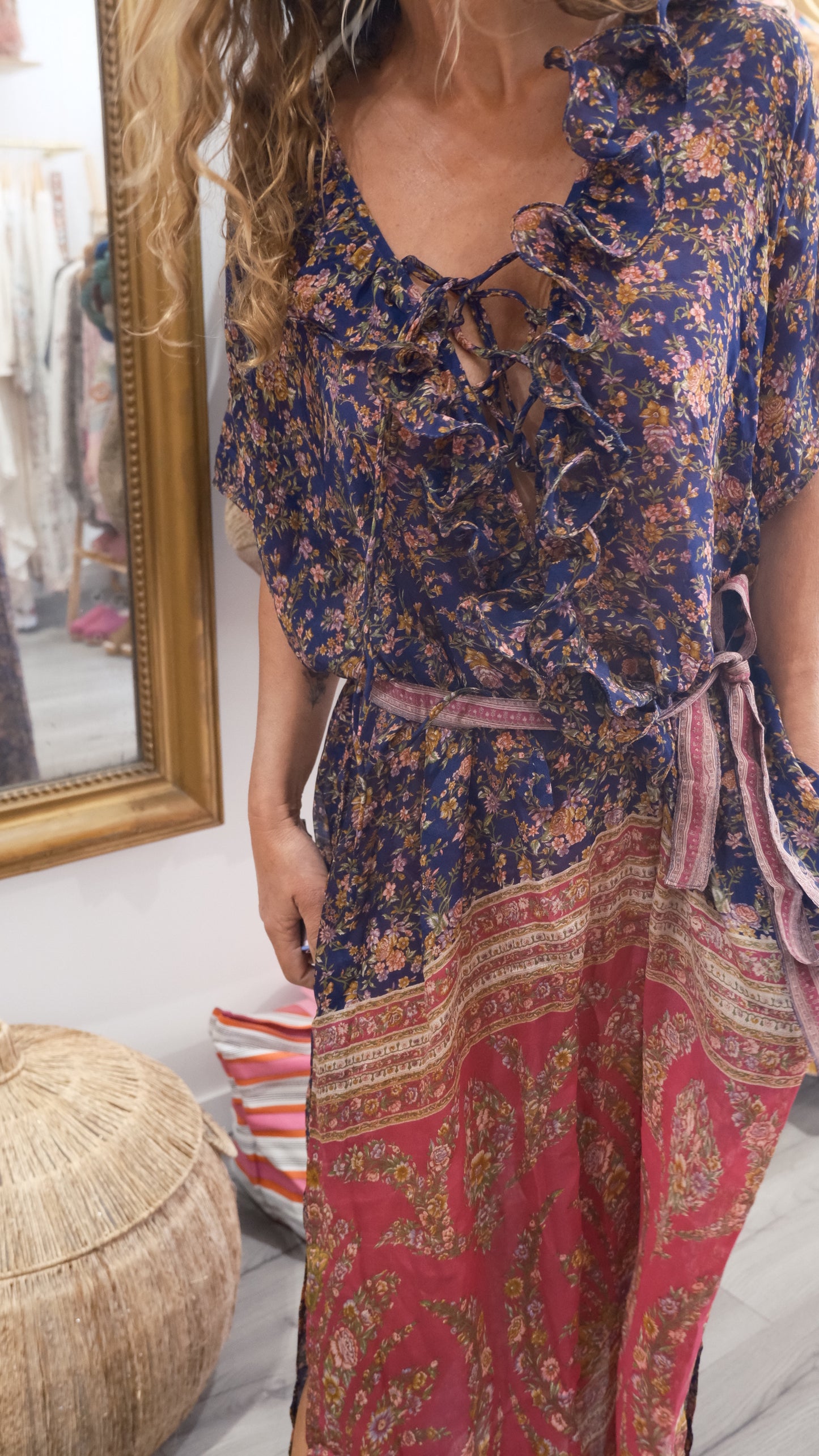 ROBE JABOT SOIE BLUE