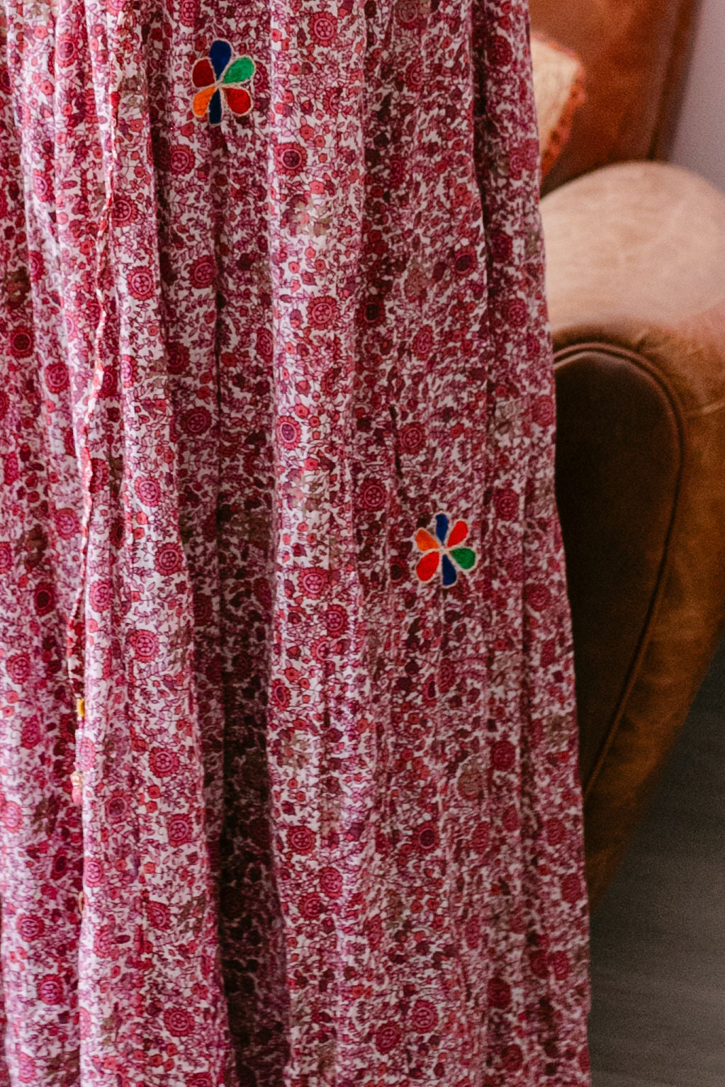 NANA SKIRT BORDEAU PRINT WITH EMBROIDERY