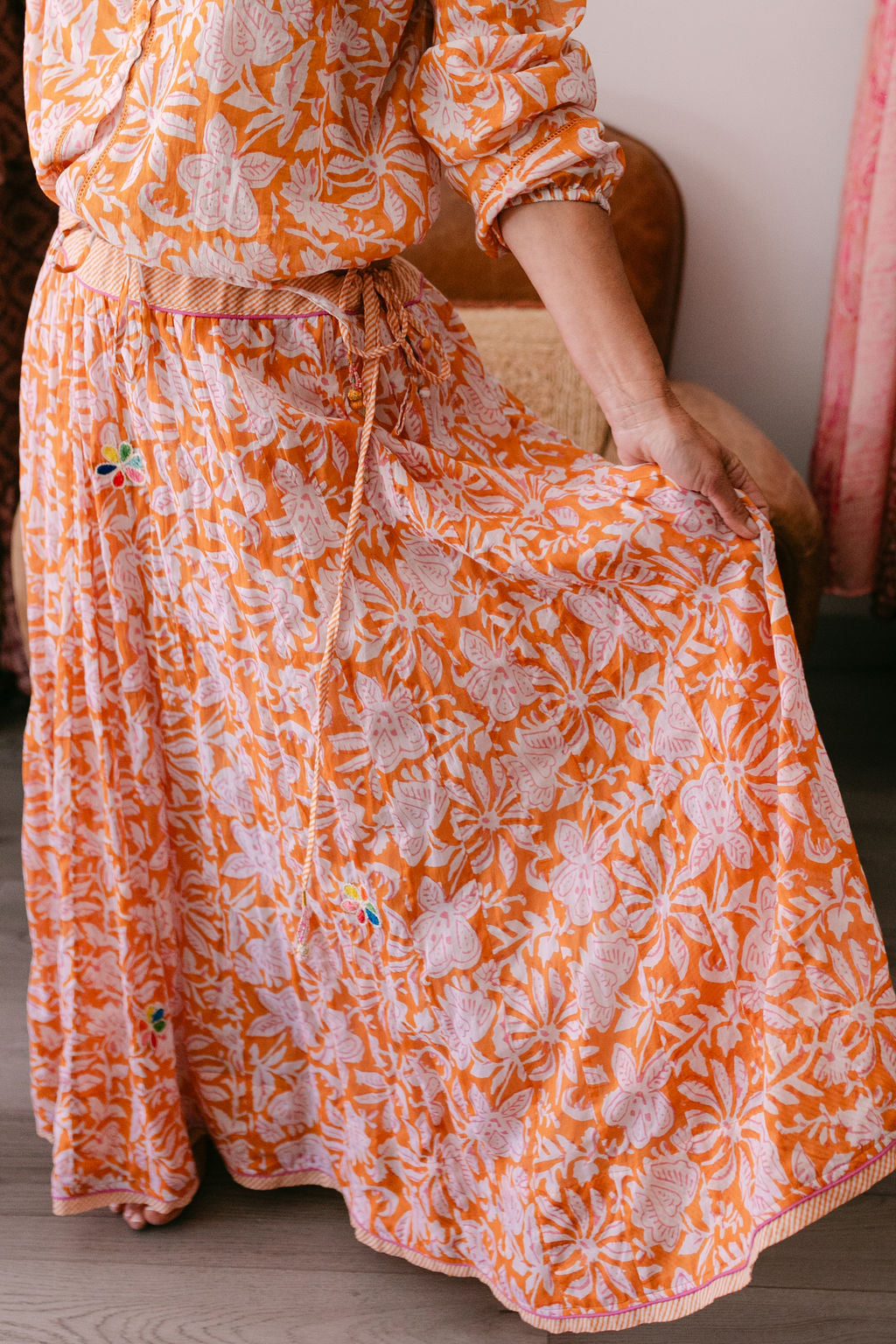 NANA SKIRT ORANGE PRINT WITH EMBROIDERY