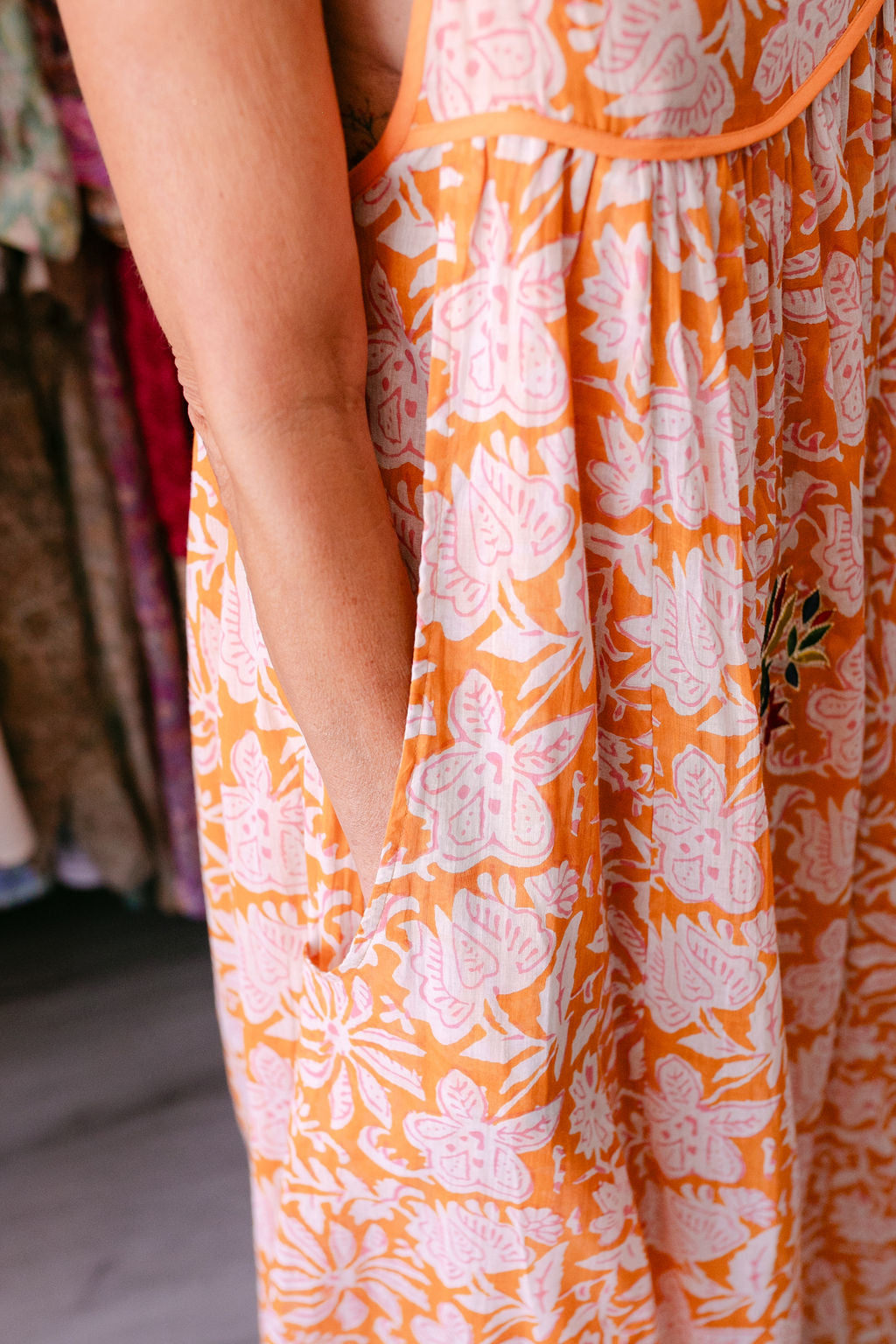 CAMELIA ORANGE & PINK PRINT WITH EMBROIDERY