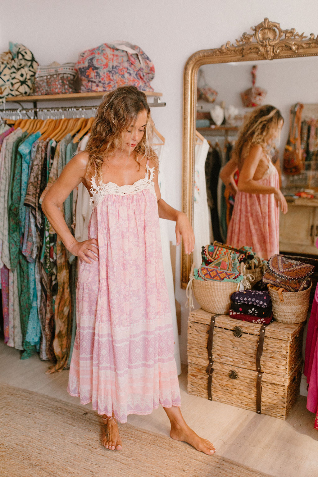 Ambre Long Dress Vintage print Pink