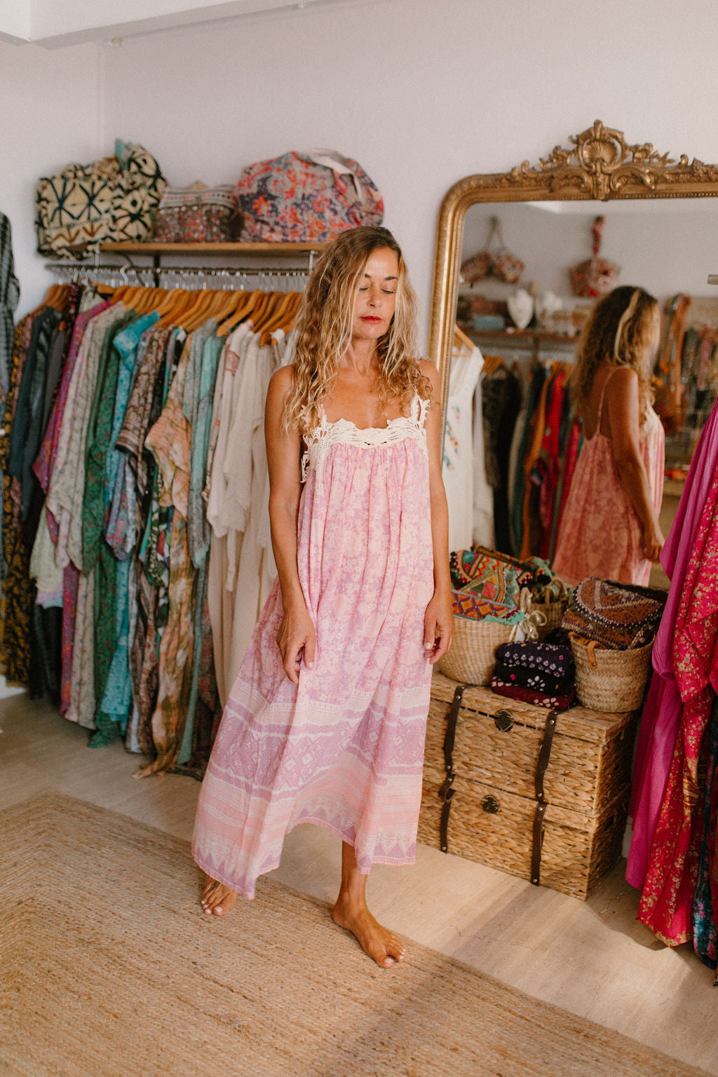 Ambre Long Dress Vintage print Pink