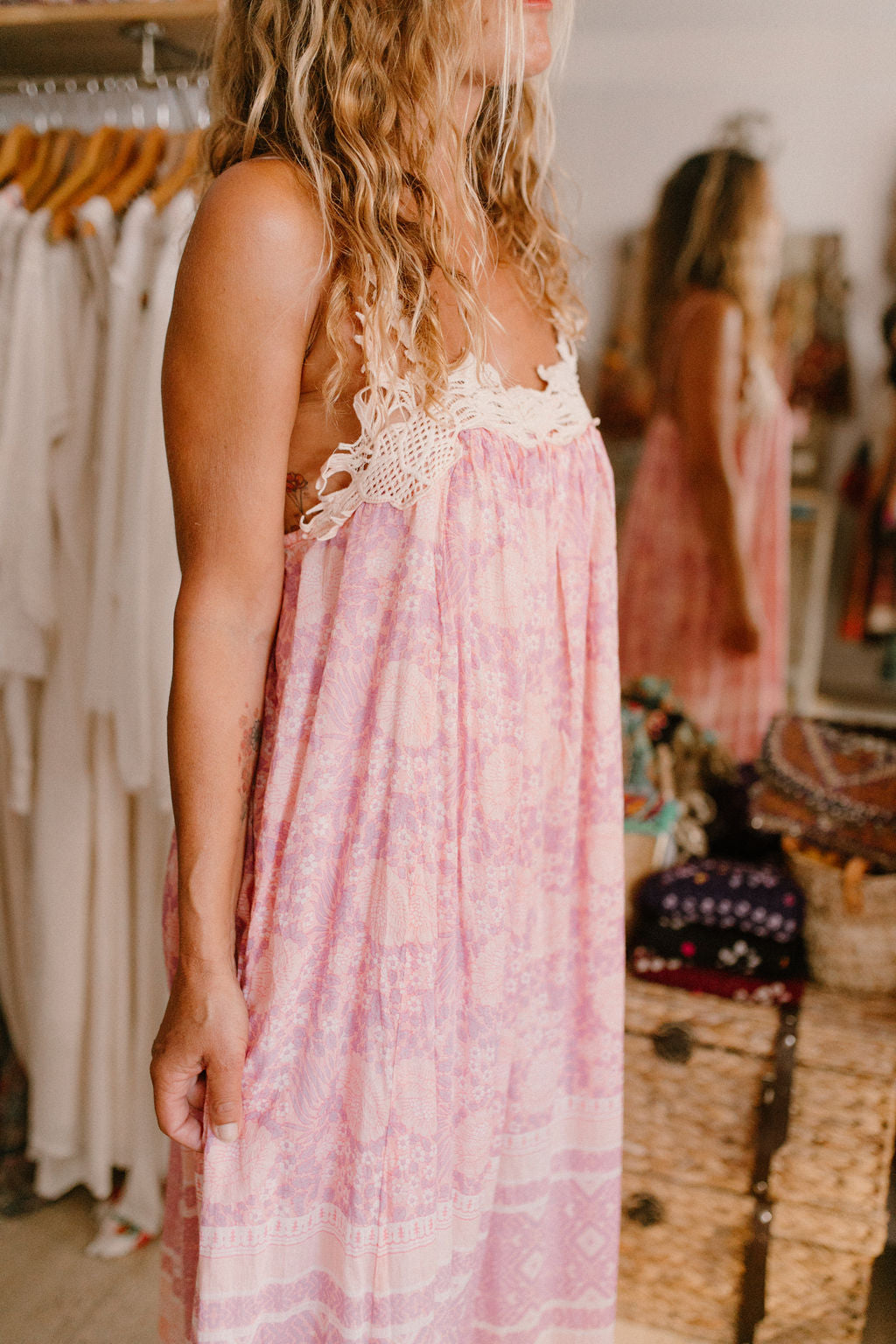 Ambre Long Dress Vintage print Pink