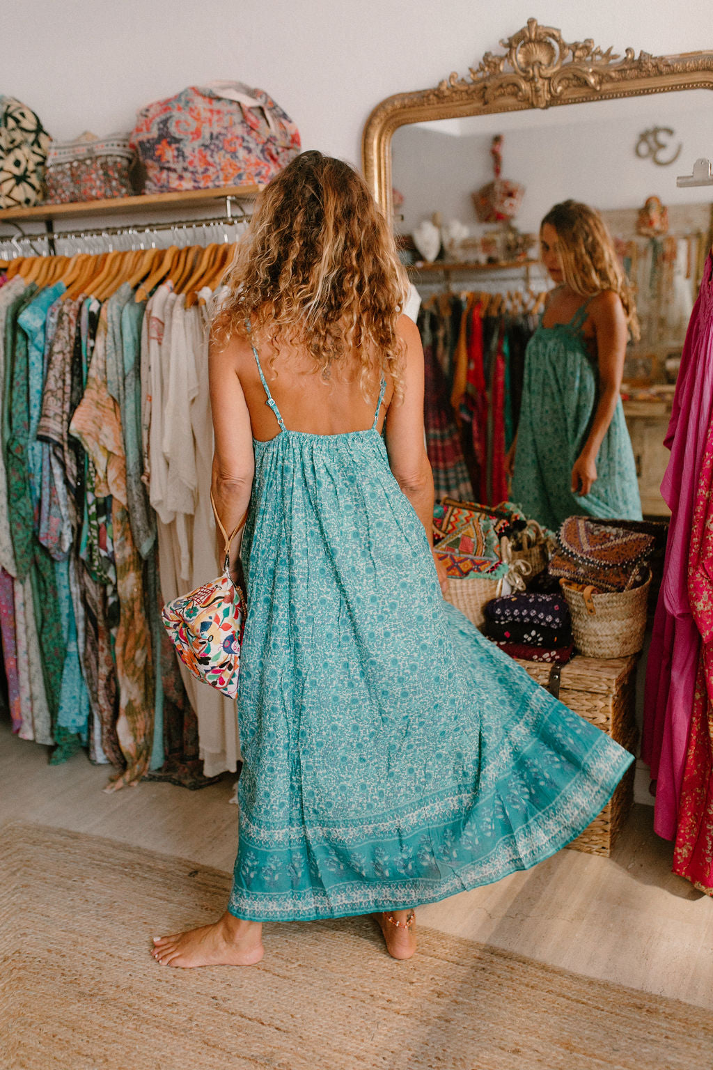 Ambre Long Dress Vintage print green
