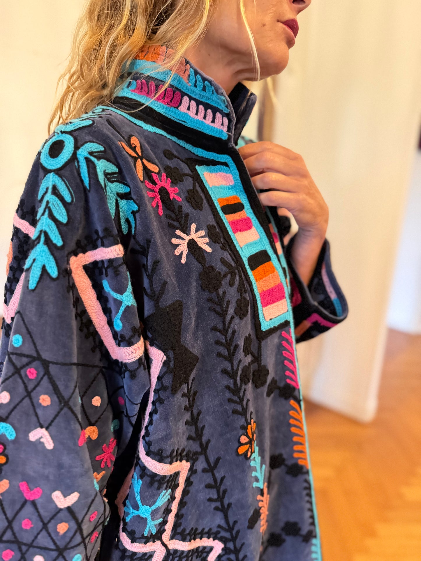 MANTEAU BLEU & ROSE