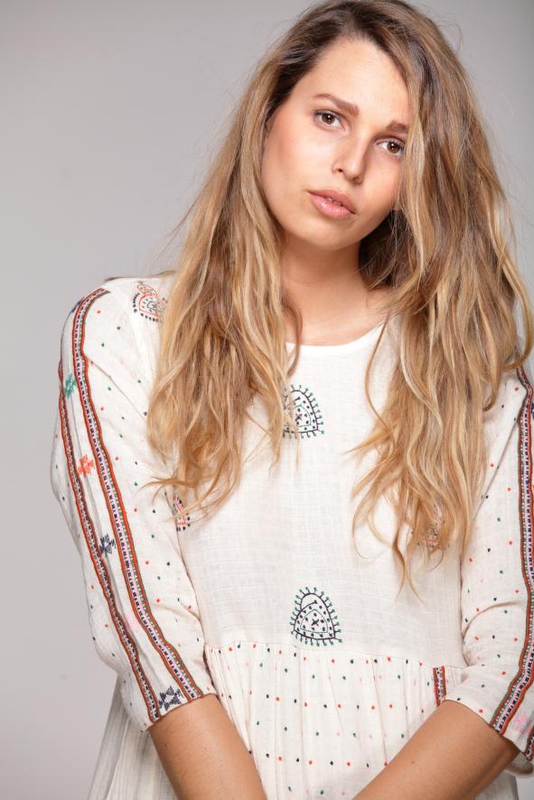 JOSY Dress Embroidered - Geraldine BLUE