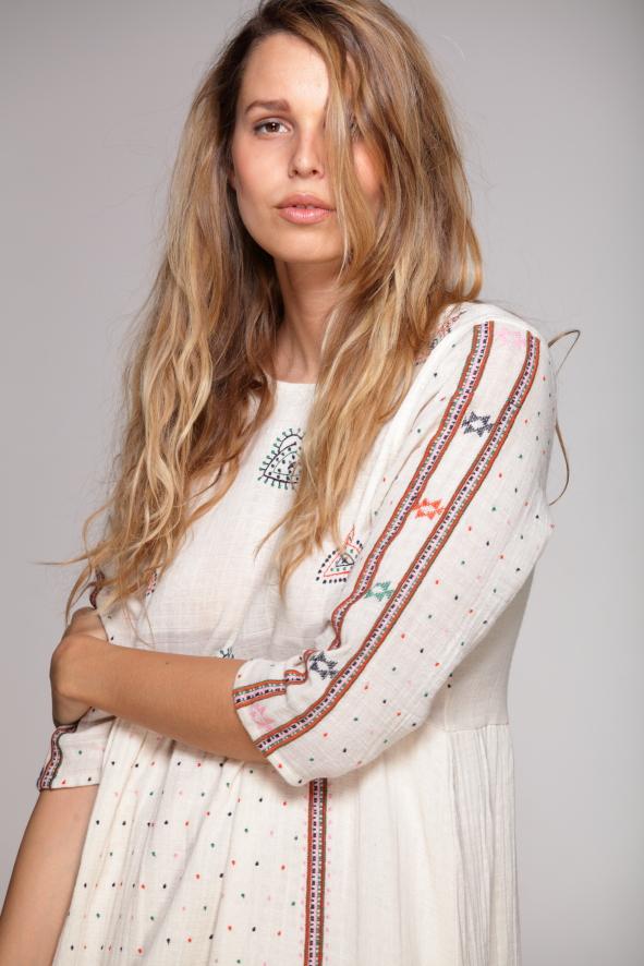 JOSY Dress Embroidered - Geraldine BLUE
