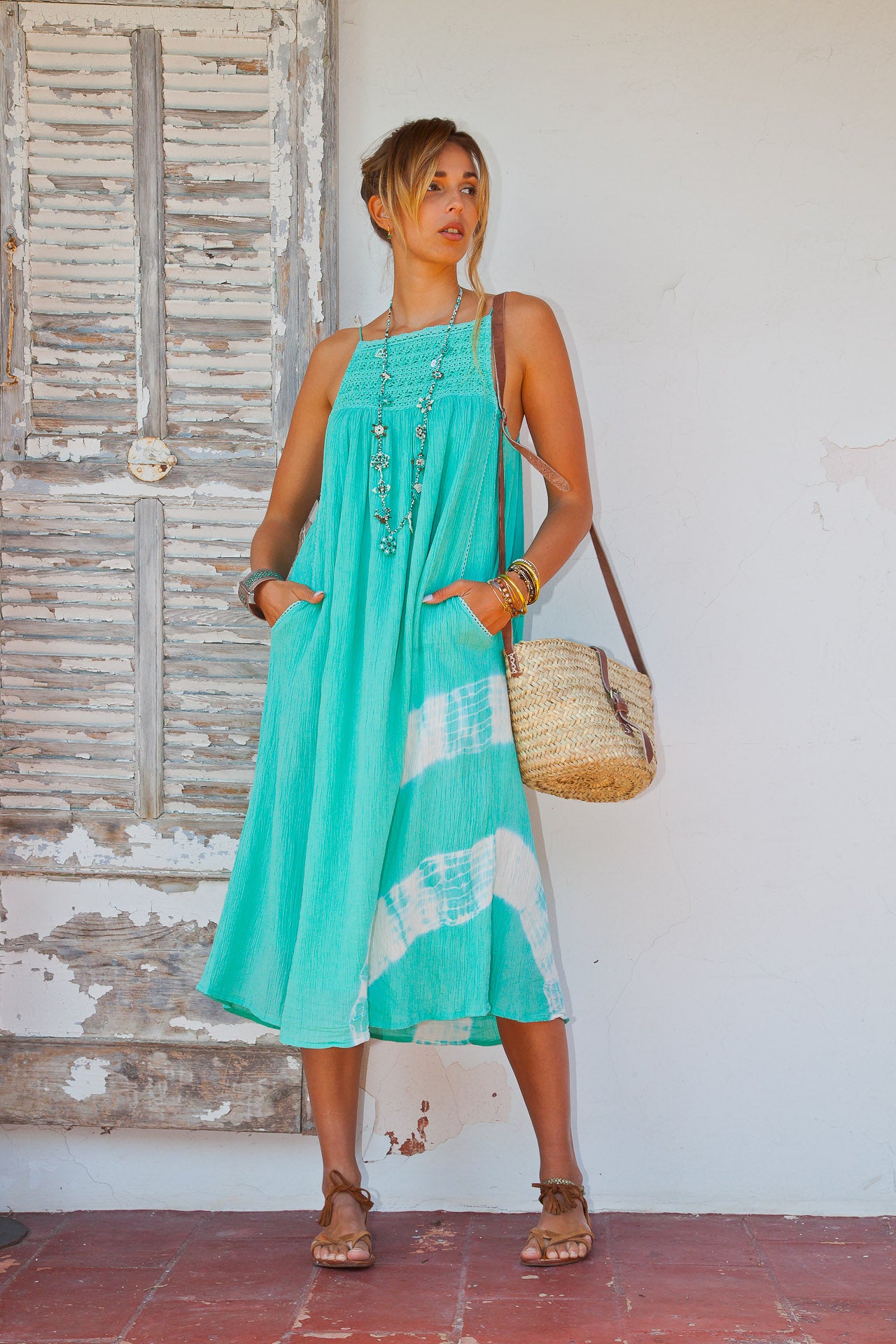 Camelia long Dress - Tie & Dye Aqua