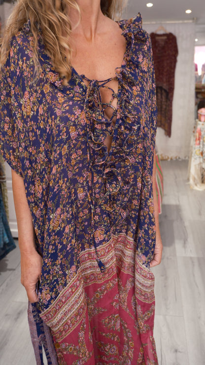 ROBE JABOT SOIE BLUE