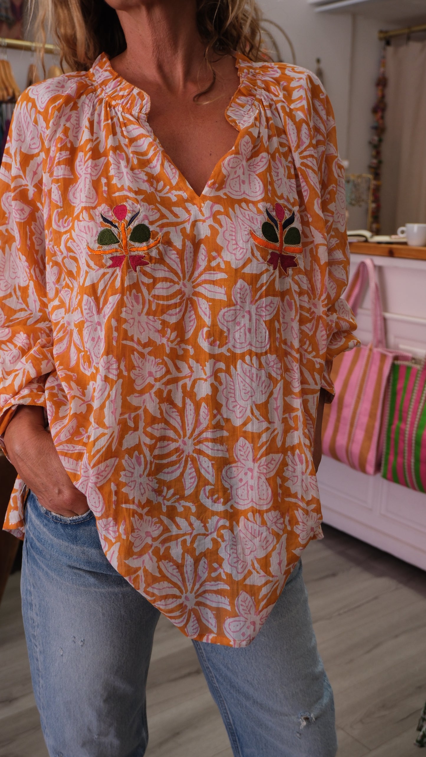 BLOUSE PAULA ORANGE PRINT