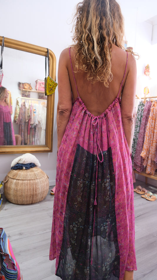 ROBE CAMELIA SILK PINK AND DARK BLUE
