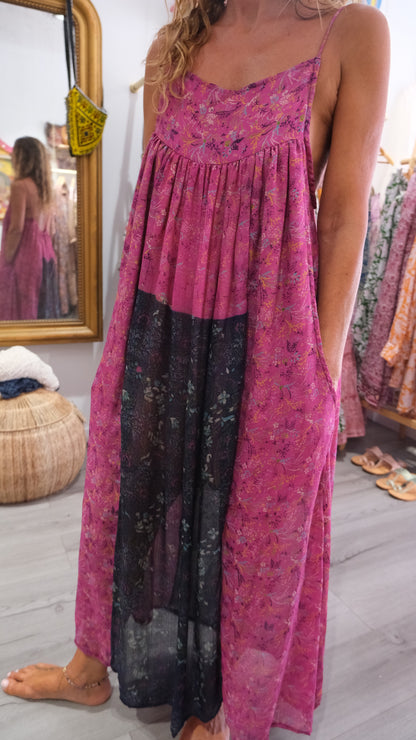 ROBE CAMELIA SILK PINK AND DARK BLUE