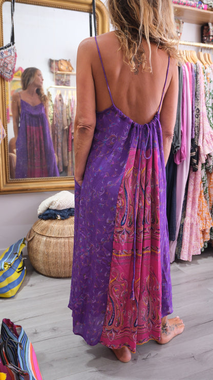 ROBE CAMELIA SILK PURPLE AND PINK