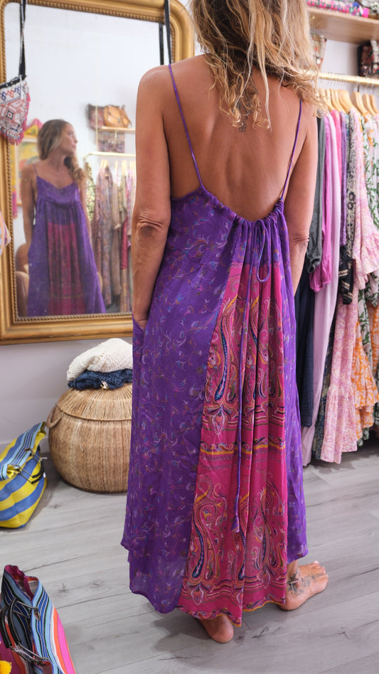 ROBE CAMELIA SILK PURPLE AND PINK