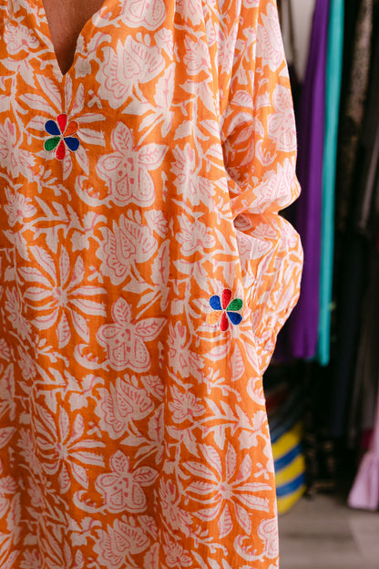 EMMA ORANGE PRINT WITH EMBROIDERY