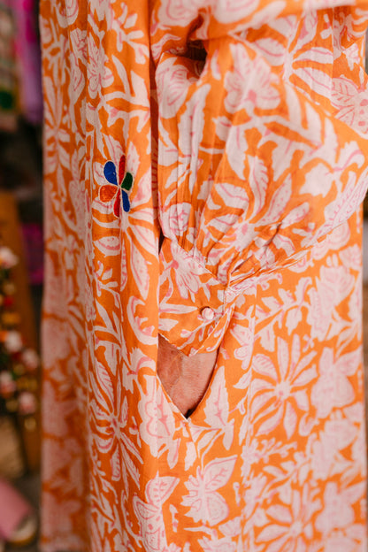 EMMA ORANGE PRINT WITH EMBROIDERY