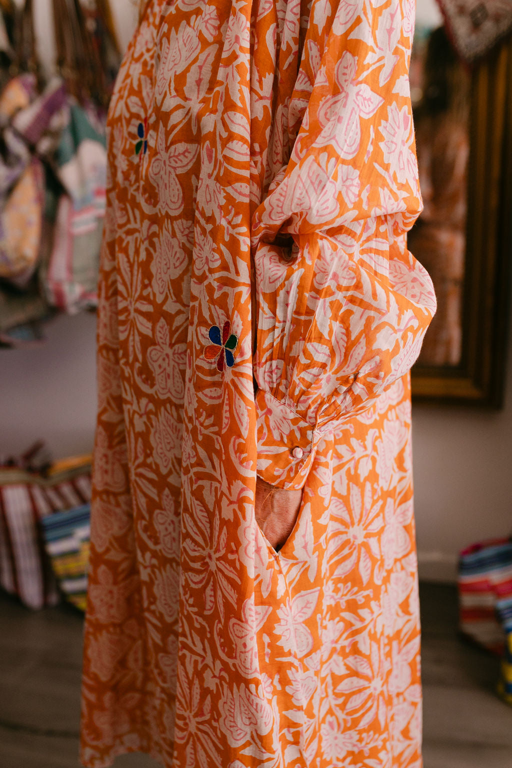 EMMA ORANGE PRINT WITH EMBROIDERY