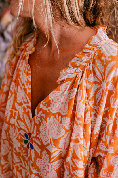 EMMA ORANGE PRINT WITH EMBROIDERY