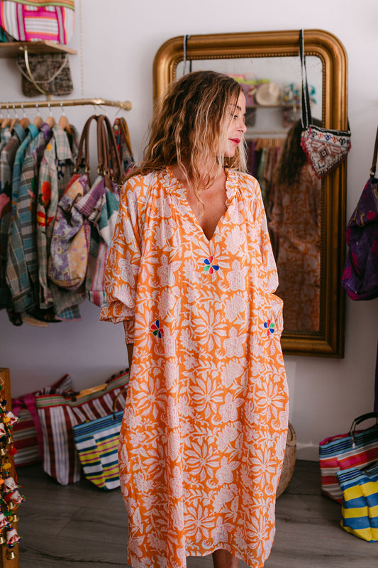 EMMA ORANGE PRINT WITH EMBROIDERY