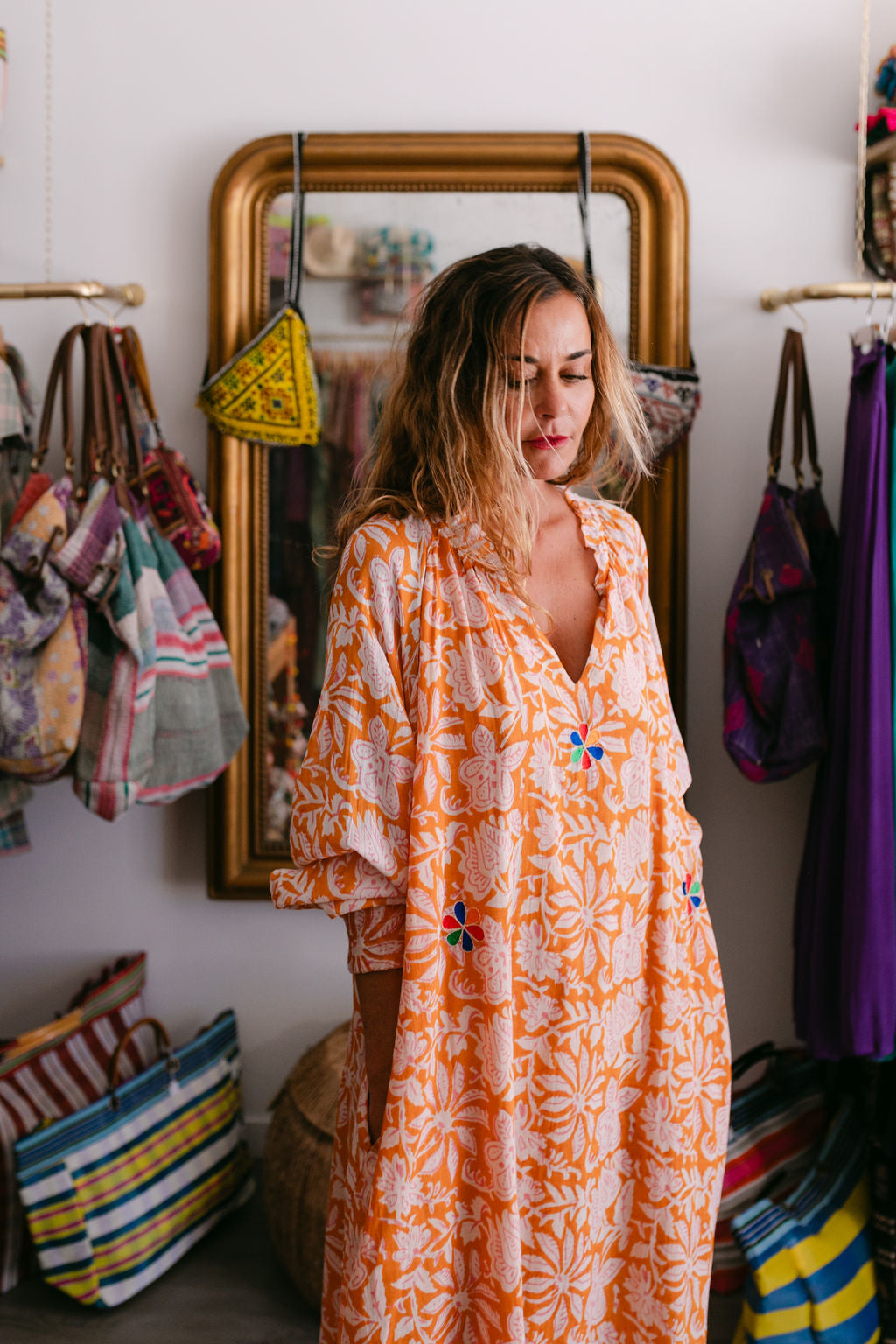 EMMA ORANGE PRINT WITH EMBROIDERY