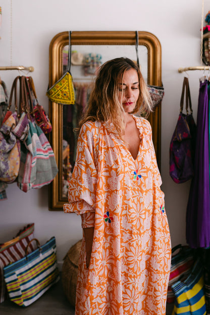 EMMA ORANGE PRINT WITH EMBROIDERY