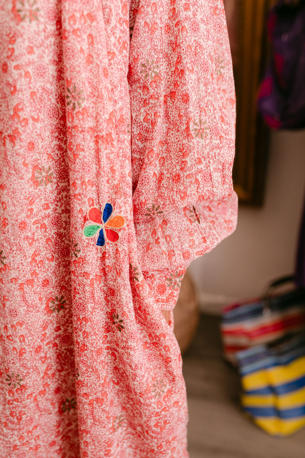 EMMA RED & PINK PRINT WITH EMBROIDERY