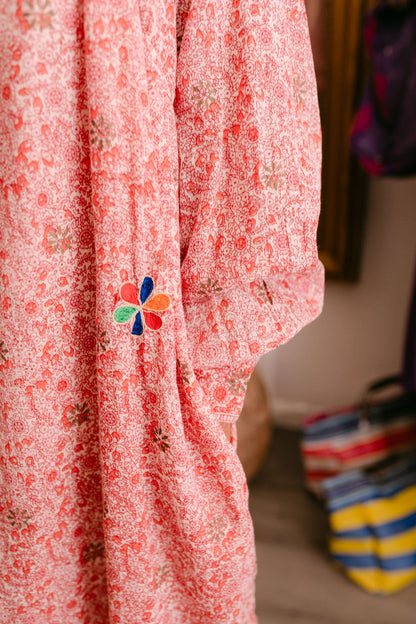 EMMA RED & PINK PRINT WITH EMBROIDERY