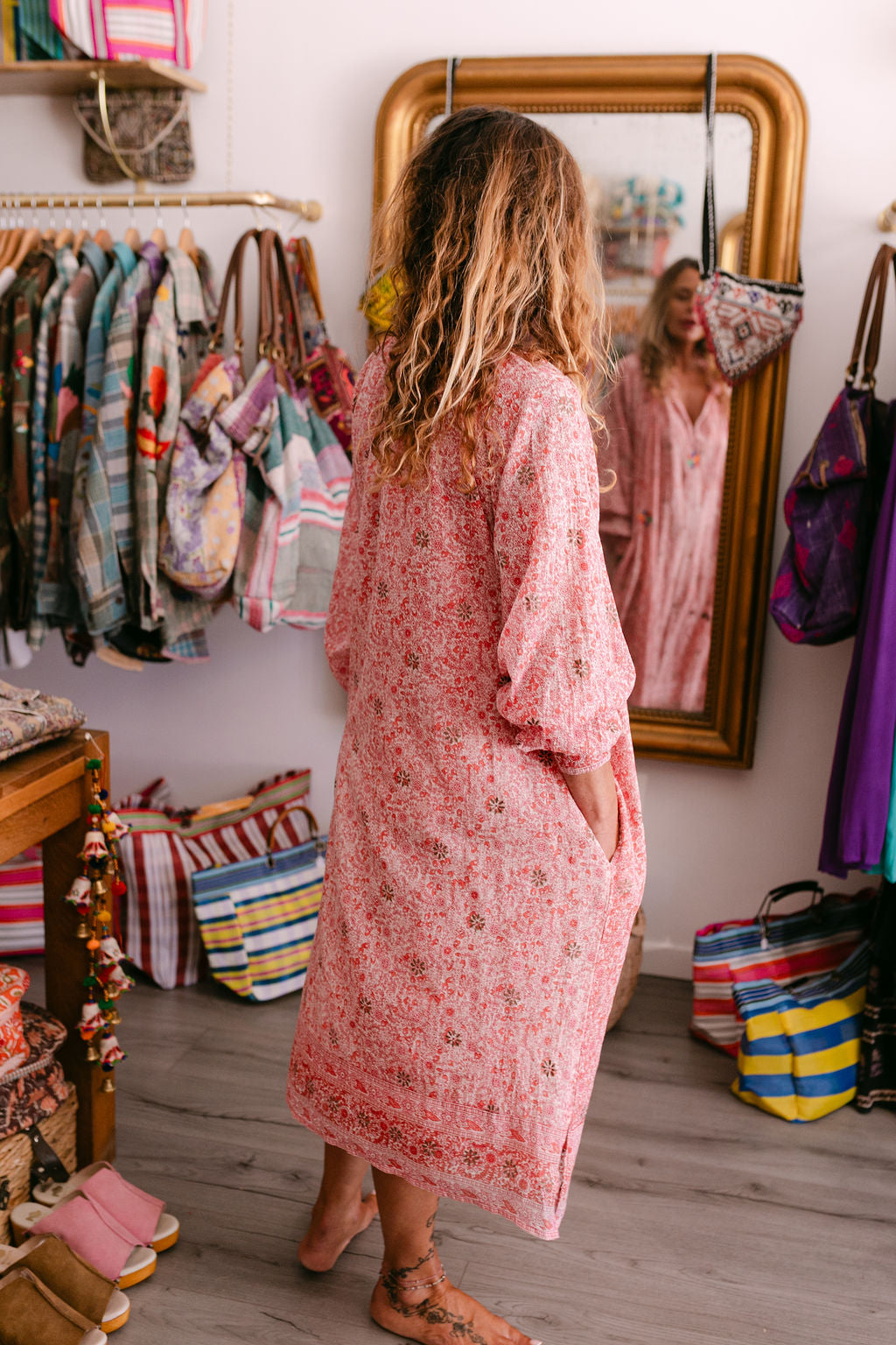 EMMA RED & PINK PRINT WITH EMBROIDERY