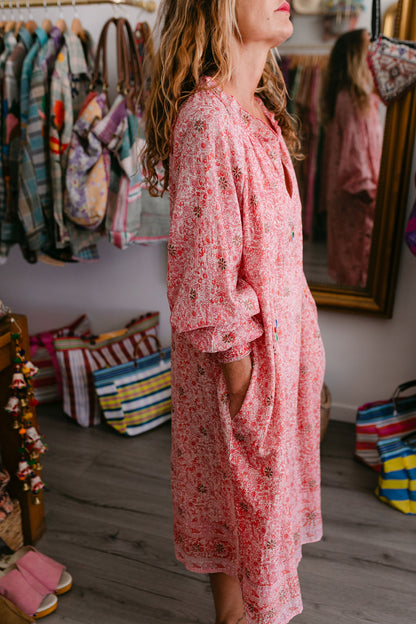 EMMA RED & PINK PRINT WITH EMBROIDERY