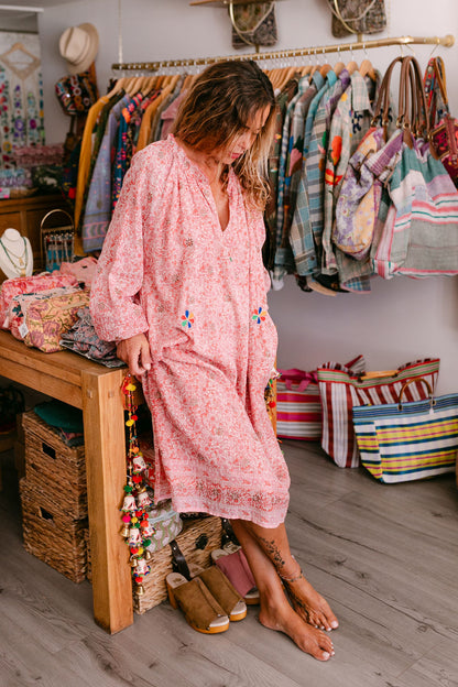 EMMA RED & PINK PRINT WITH EMBROIDERY