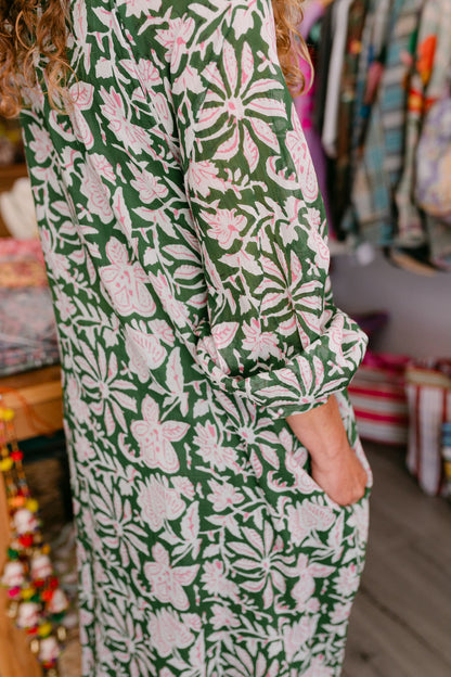EMMA GREEN PRINT WITH EMBROIDERY