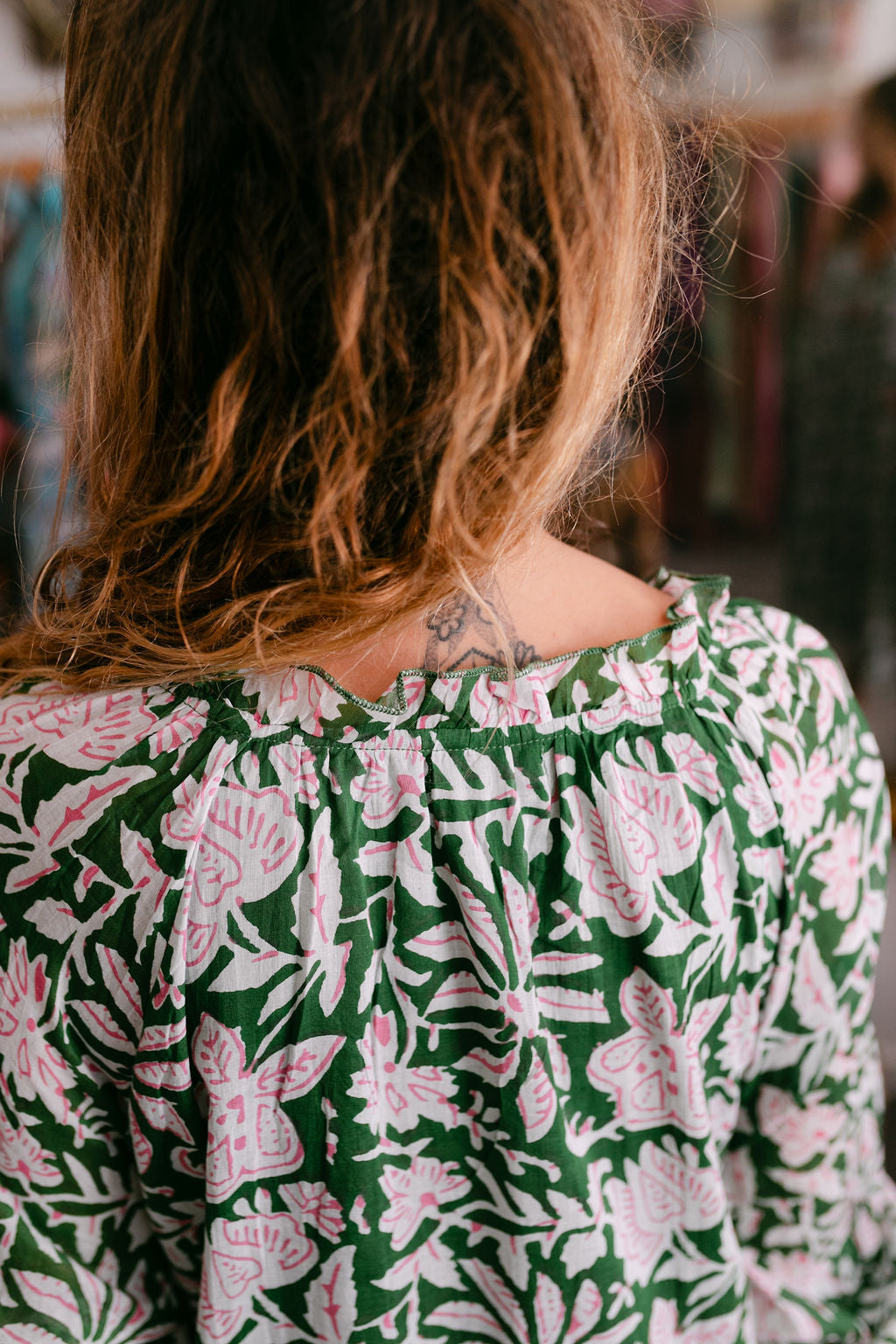 EMMA GREEN PRINT WITH EMBROIDERY
