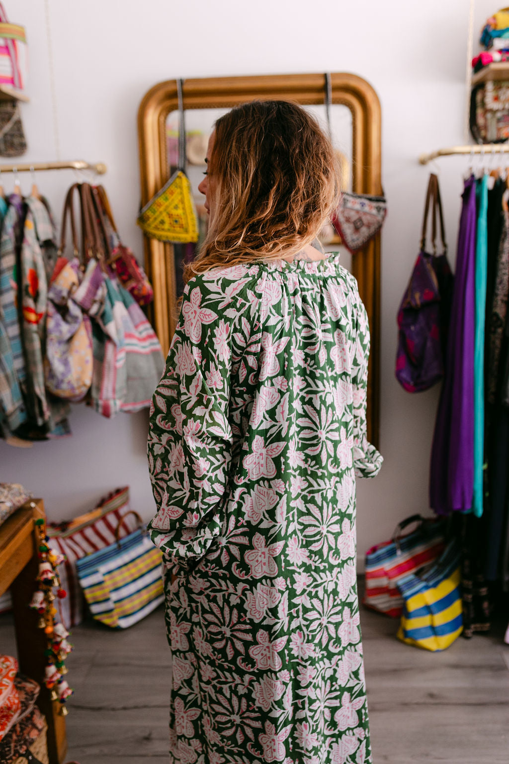 EMMA GREEN PRINT WITH EMBROIDERY