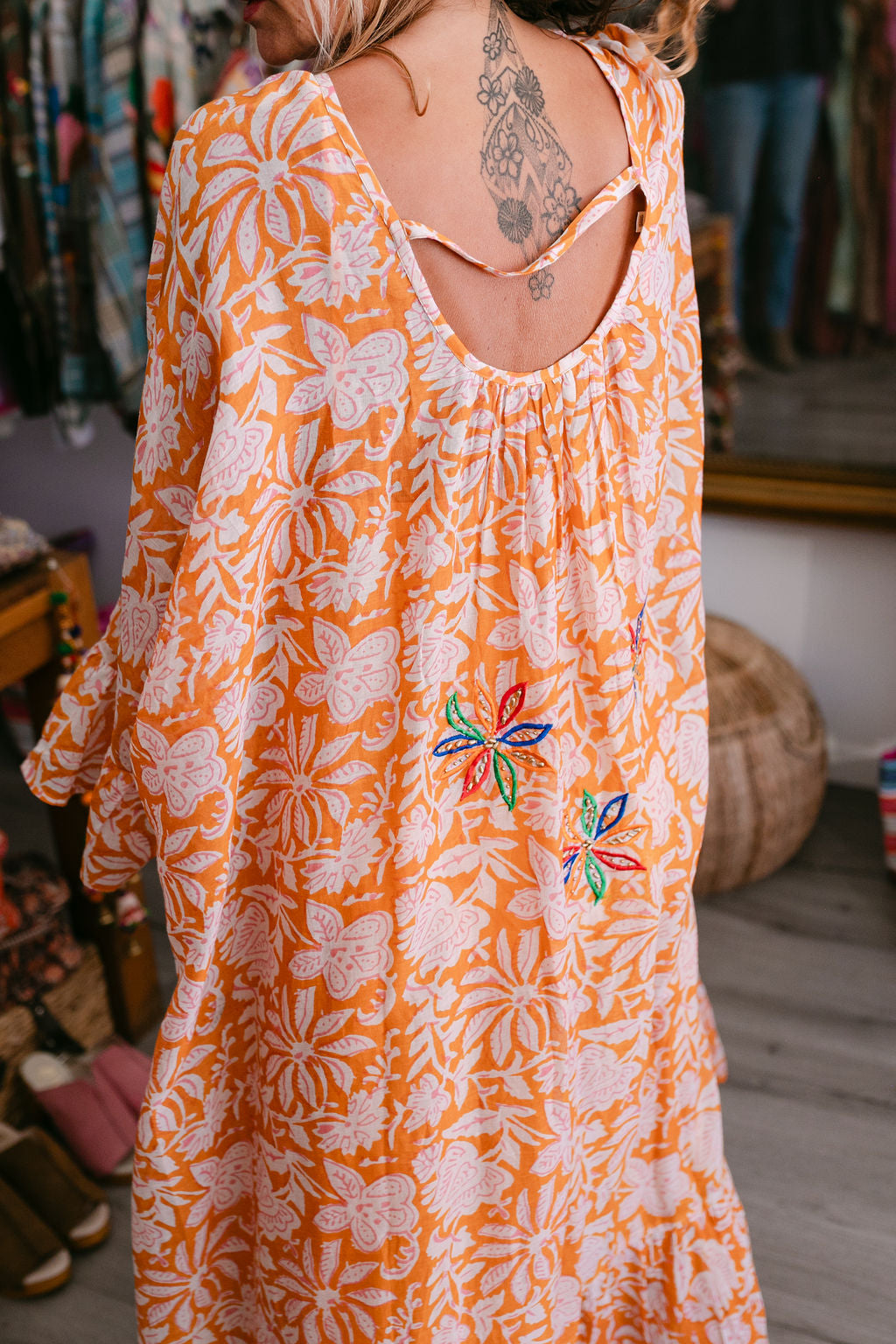 VERONIKA ORANGE PRINT WITH EMBROIDERY