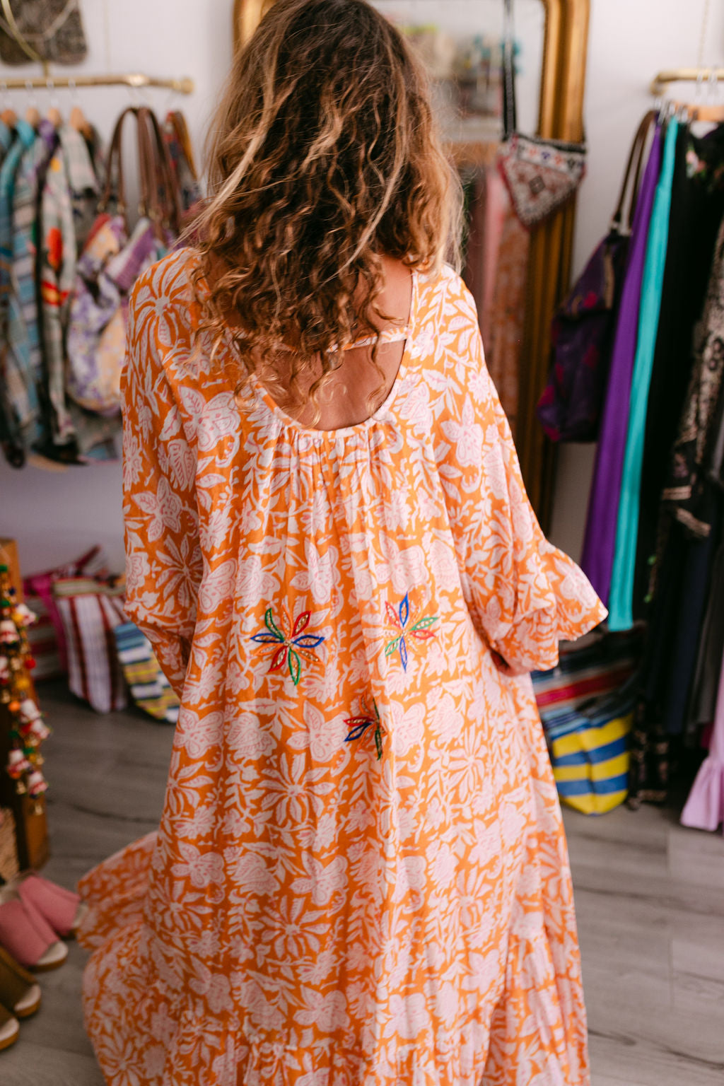 VERONIKA ORANGE PRINT WITH EMBROIDERY