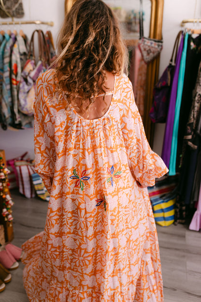 VERONIKA ORANGE PRINT WITH EMBROIDERY