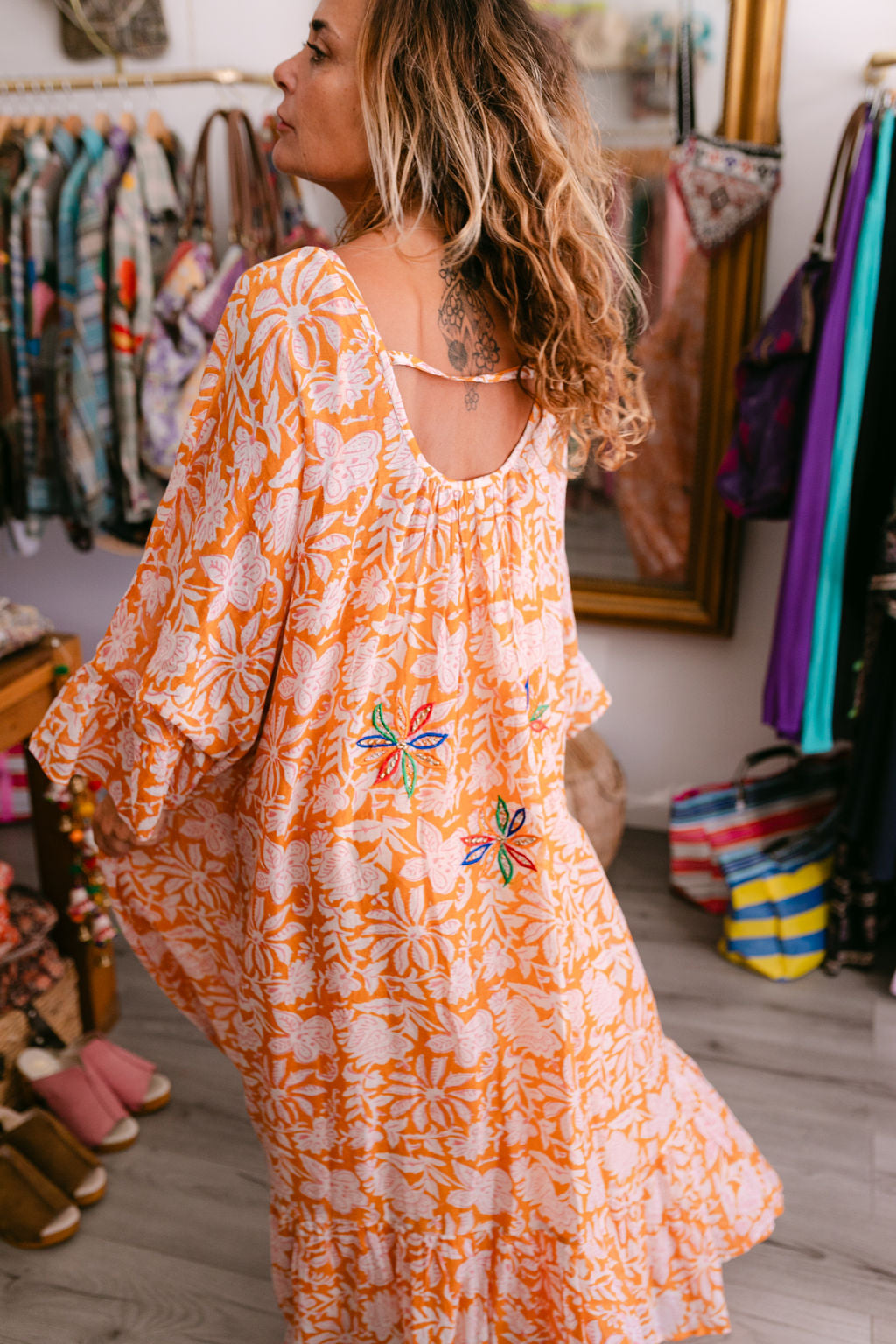 VERONIKA ORANGE PRINT WITH EMBROIDERY