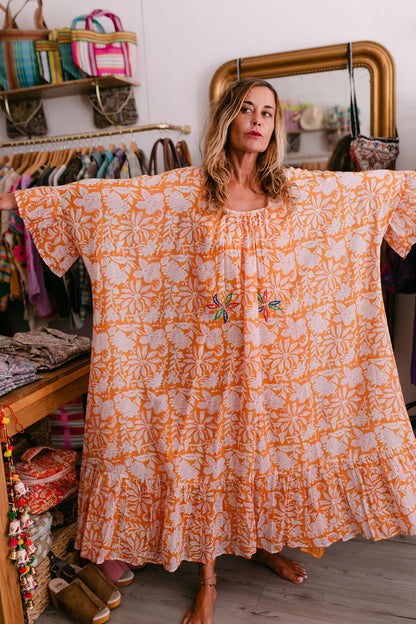 VERONIKA ORANGE PRINT WITH EMBROIDERY