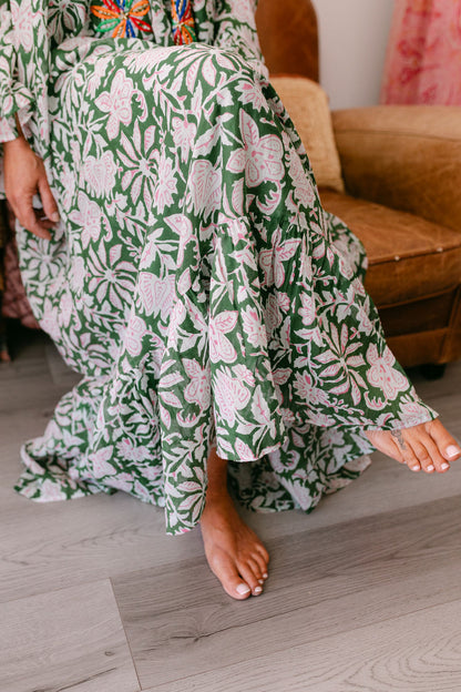 VERONIKA GREEN PRINT WITH EMBROIDERY
