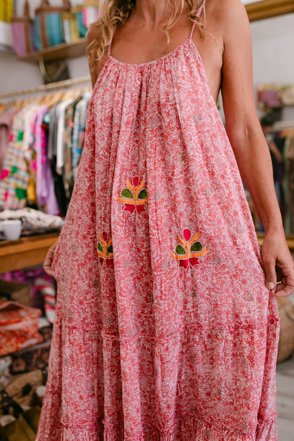 MILA RED & PINK PRINT WITH EMBROIDERY