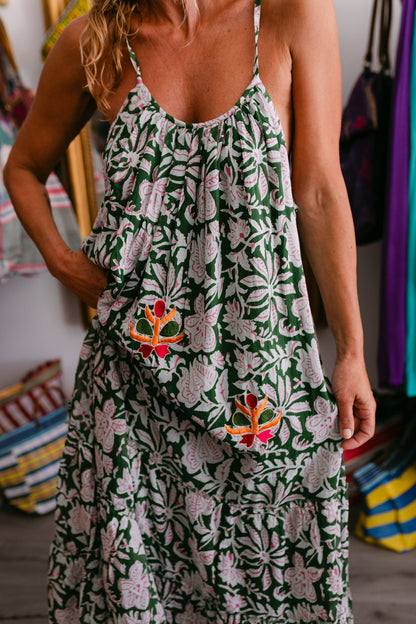 MILA GREEN PRINT WITH EMBROIDERY