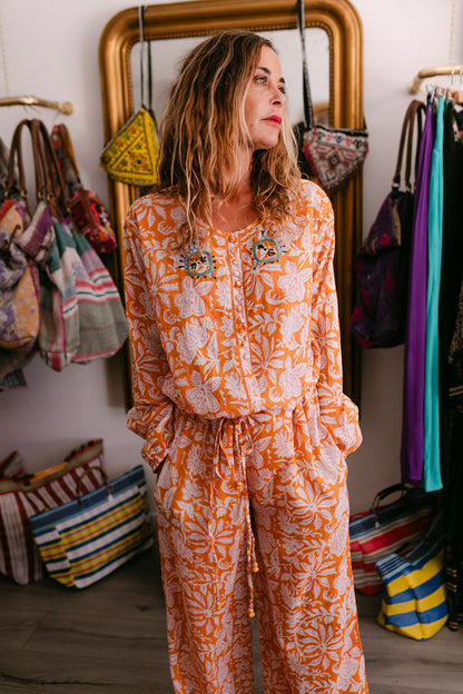 BLOUSE ELISA ORANGE PRINT WITH EMBROIDERY