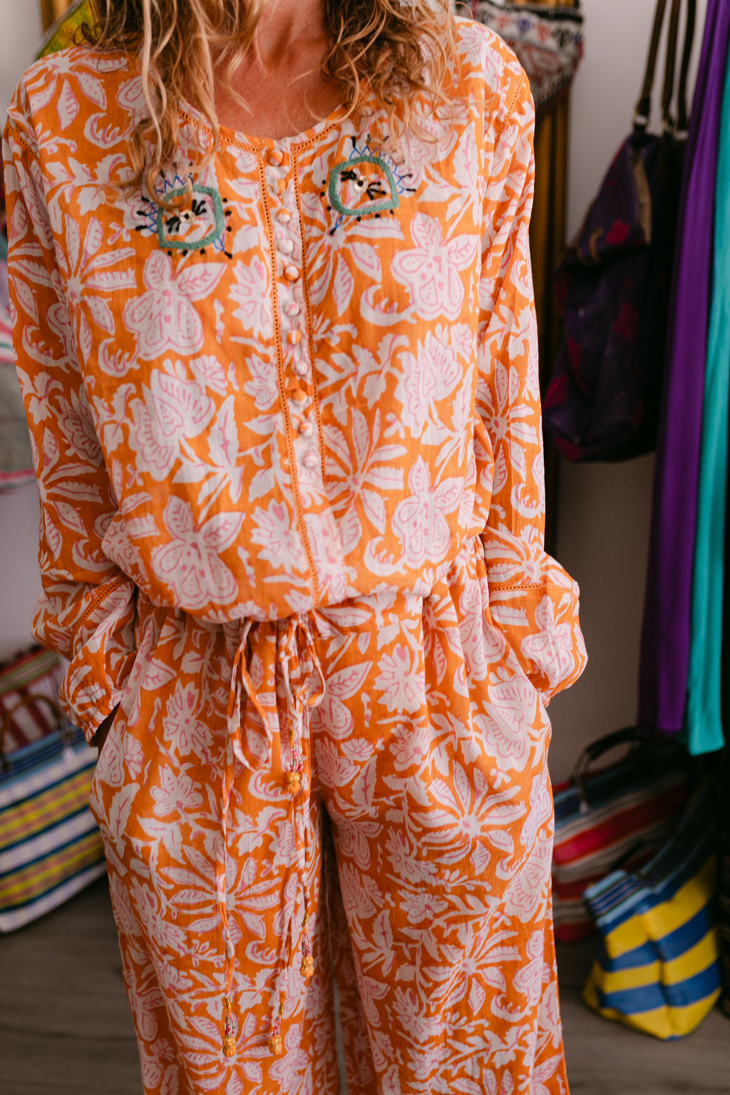 BLOUSE ELISA ORANGE PRINT WITH EMBROIDERY