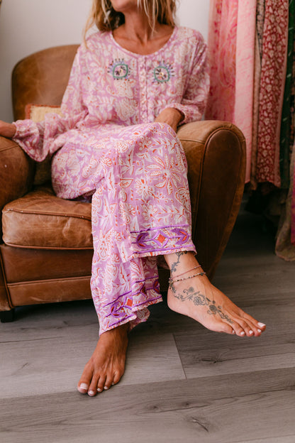 BLOUSE ELISA LILA PRINT WITH EMBROIDERY
