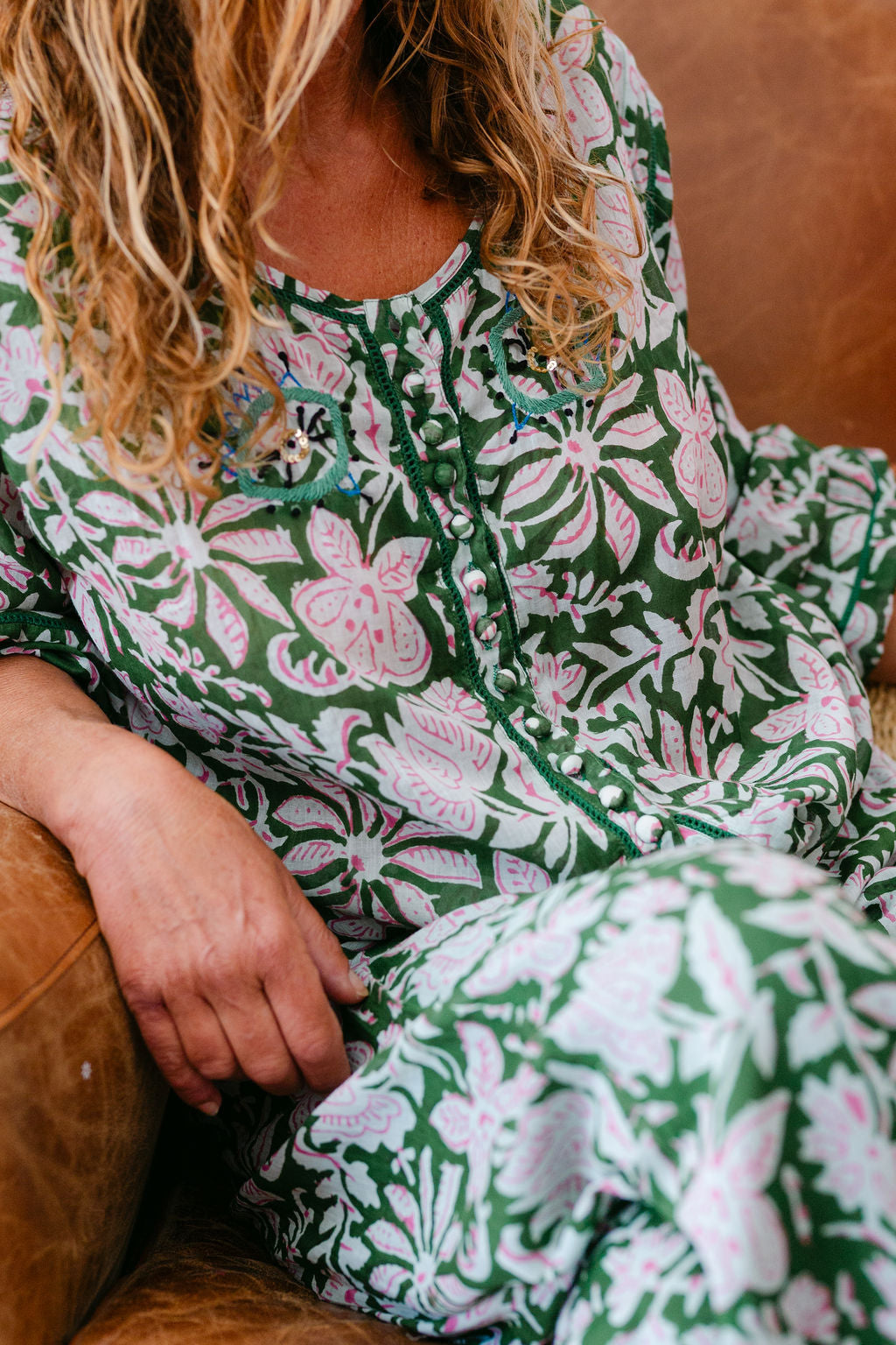 BLOUSE ELISA GREEN PRINT WITH EMBROIDERY