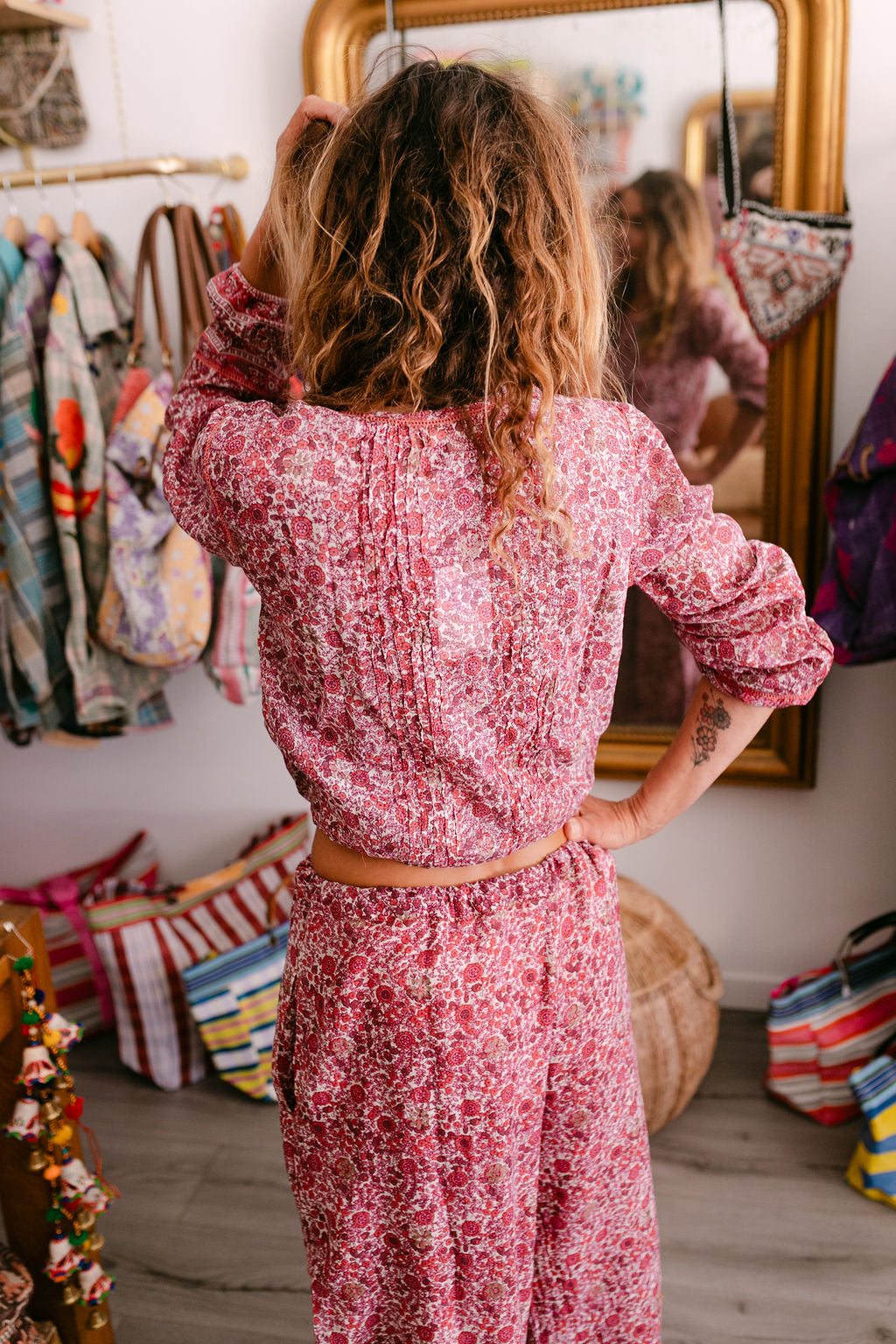 BLOUSE ELISA BORDEAU PRINT WITH EMBROIDERY
