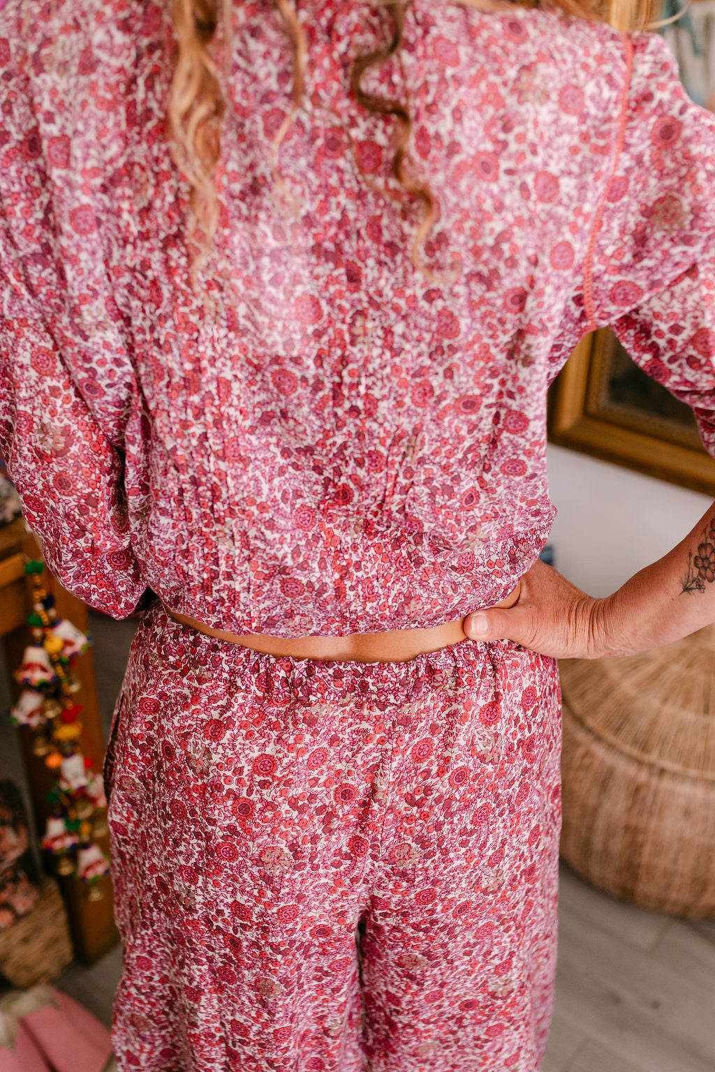 BLOUSE ELISA BORDEAU PRINT WITH EMBROIDERY