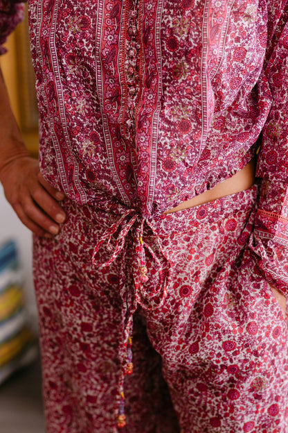 BLOUSE ELISA BORDEAU PRINT WITH EMBROIDERY