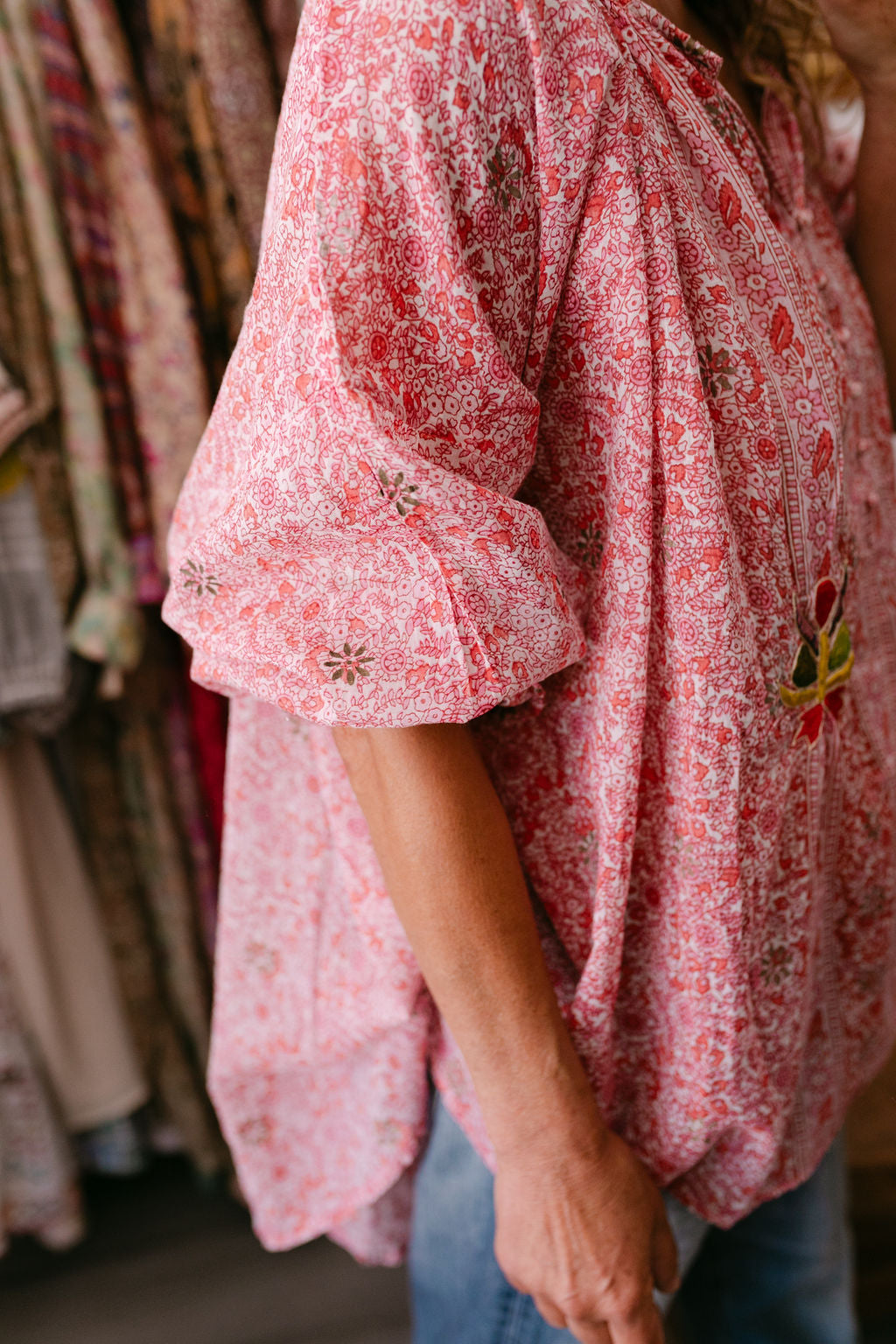 BLOUSE VIOLA RED & PINK PRINT