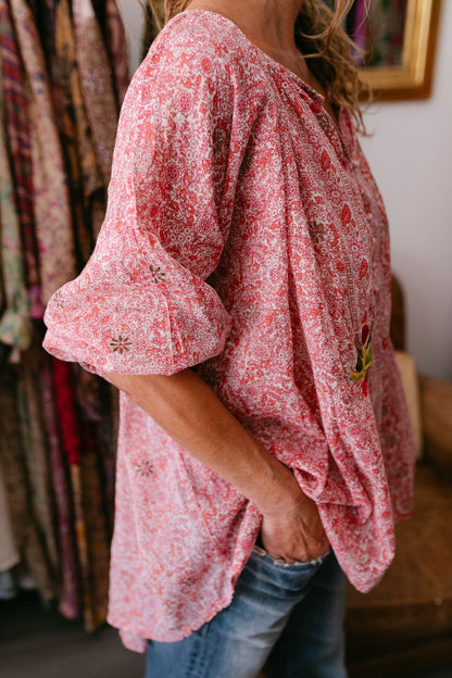 BLOUSE VIOLA RED & PINK PRINT